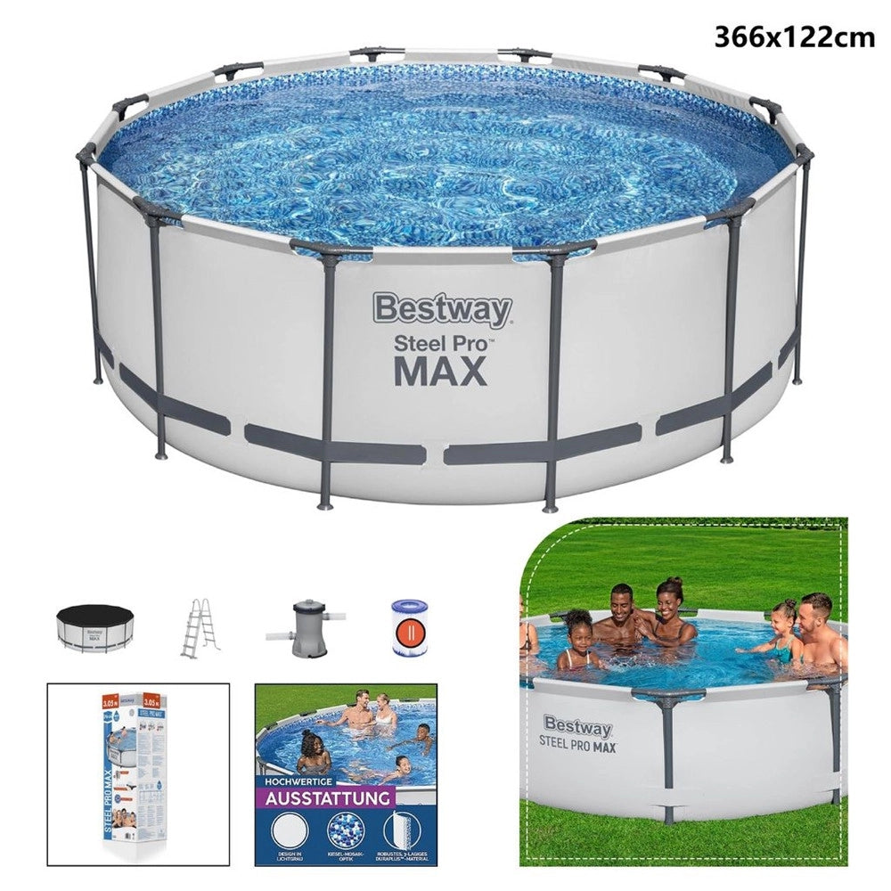 Trade Shop - Piscina Fuori Terra Con Struttura Steel Pro Max Pompa Filtro Scala ø366x122cm Tonda 56420 -