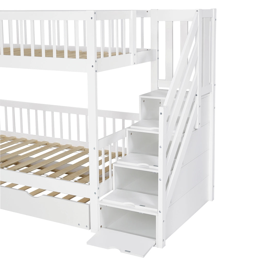 DESMIU Letto a castello con letto estraibile 90 × 200 cm 2 posti, con scala armadio e sponde, senza materasso, bianco