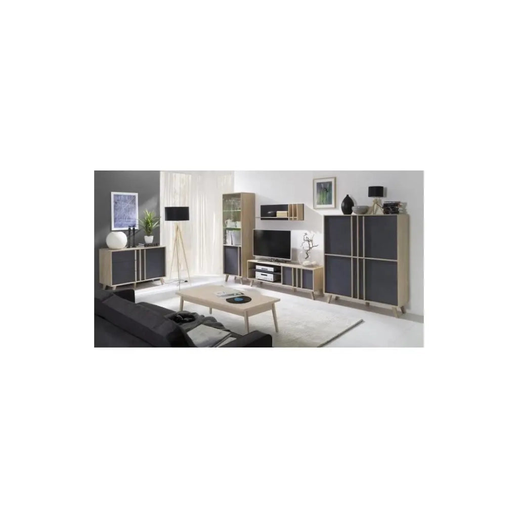 Credenza buffet modello piccolo MALMO in rovere chiaro e grigio cemento