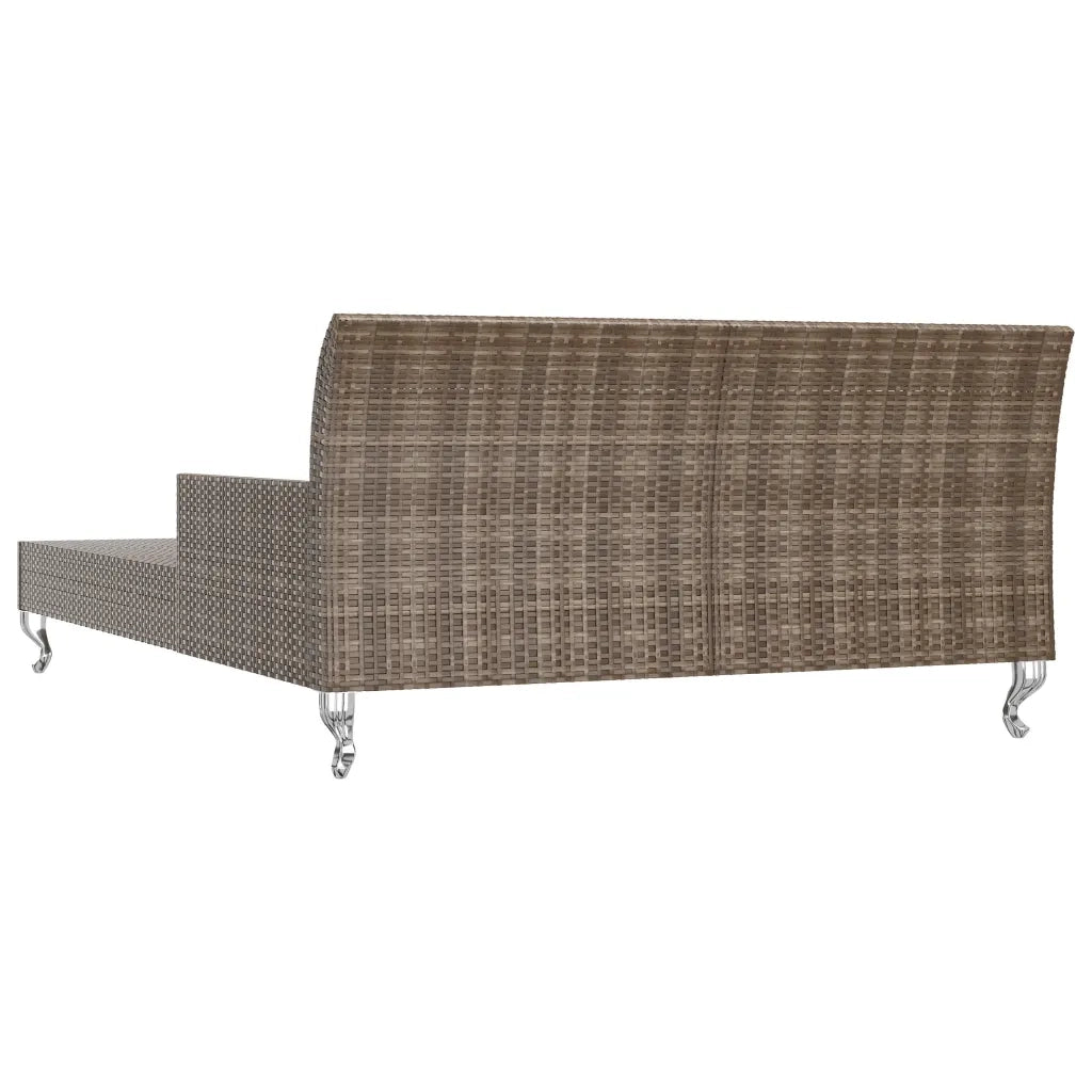 Lettino Prendisole per 2 Persone con Cuscini Polyrattan Marrone 48130
