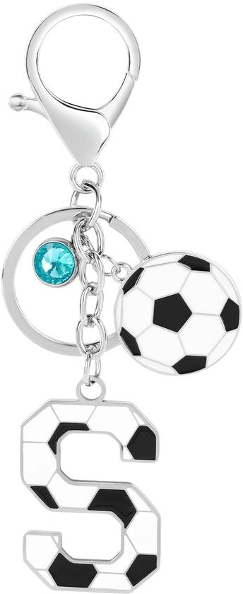 Sleutelhanger a forma di pallone da calcio con lettera iniziale S per appassionati di sport