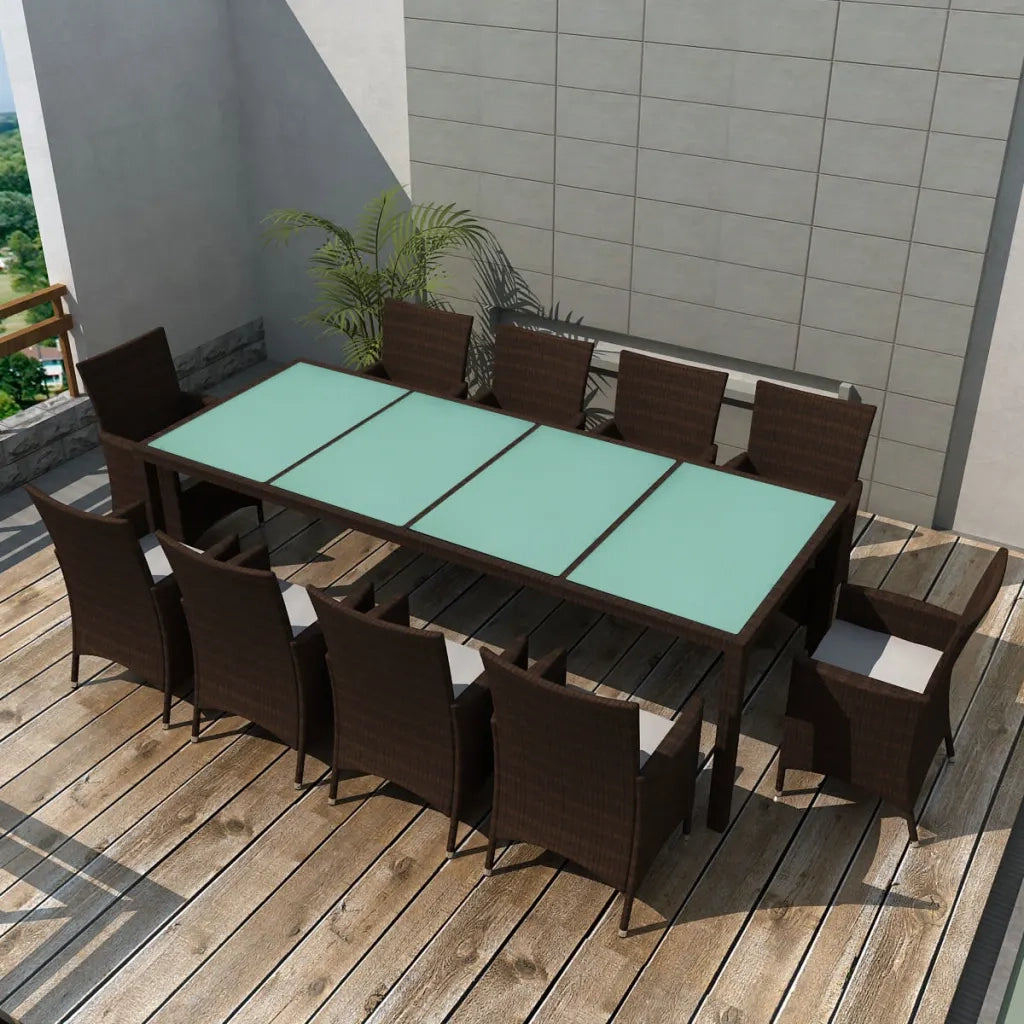 Set da Pranzo da Giardino 11 pz e Cuscini in Polyrattan Marrone 42569