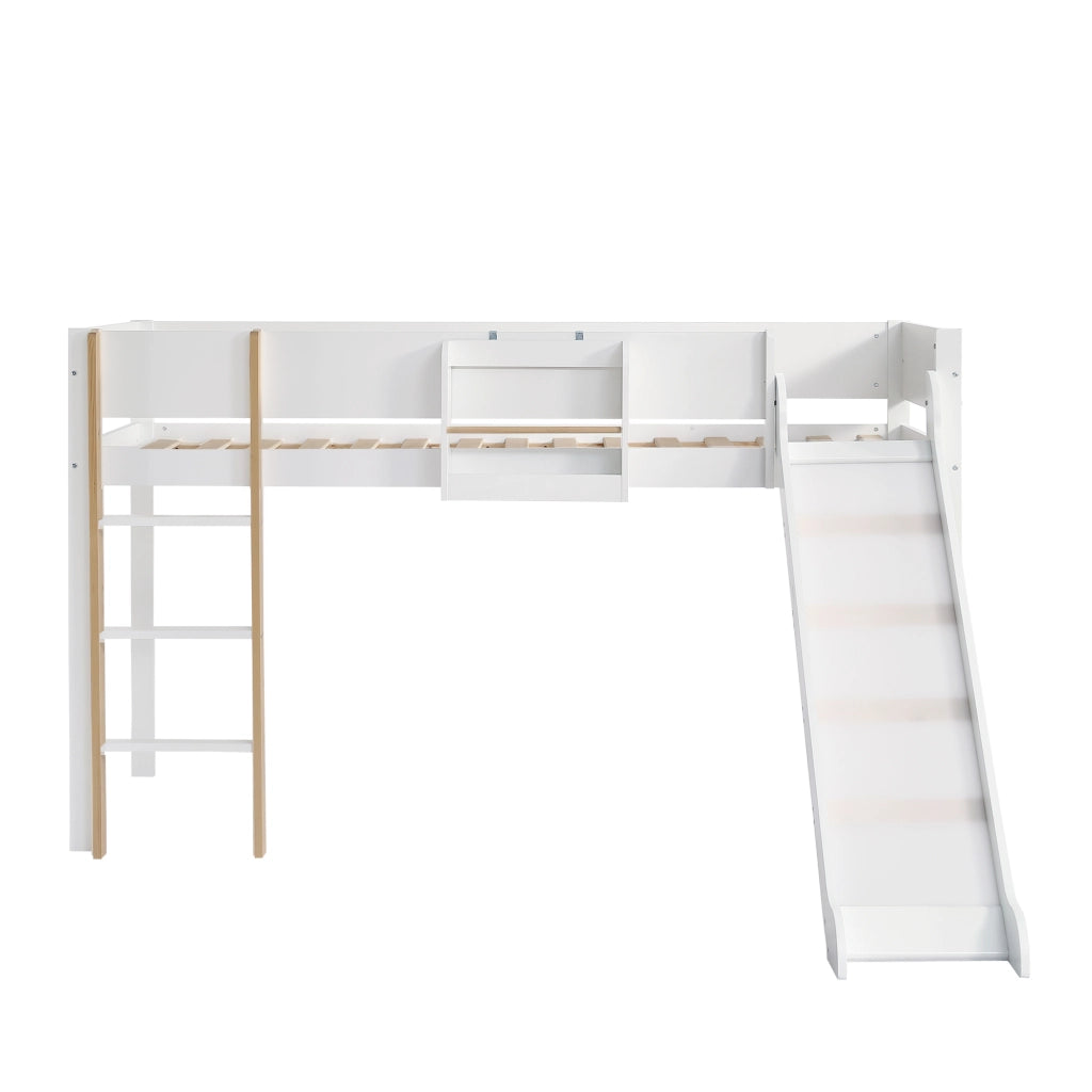 Letto a castello con scivolo in legno bianco e naturale 90x200 cm