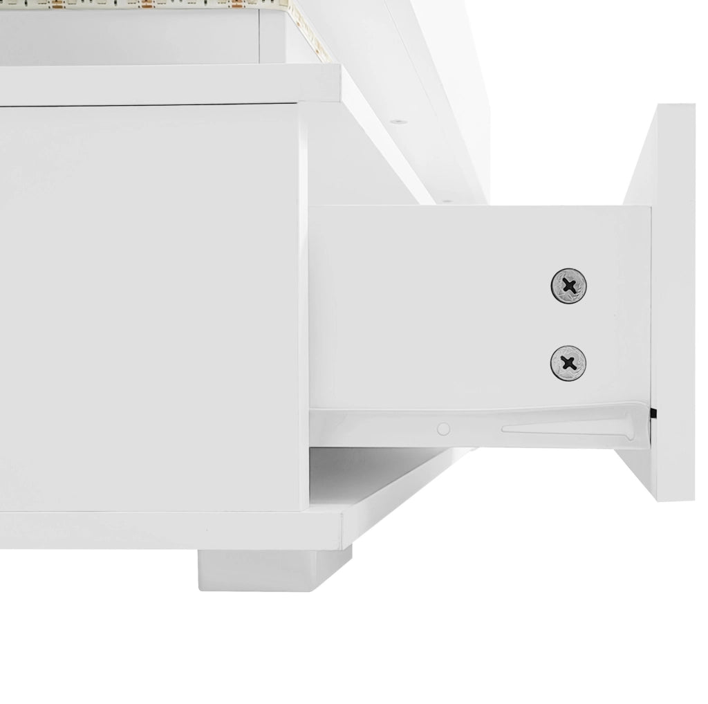 Tavolino da caffè idraulico bianco con LED, 2 cassetti, 100x50 cm
