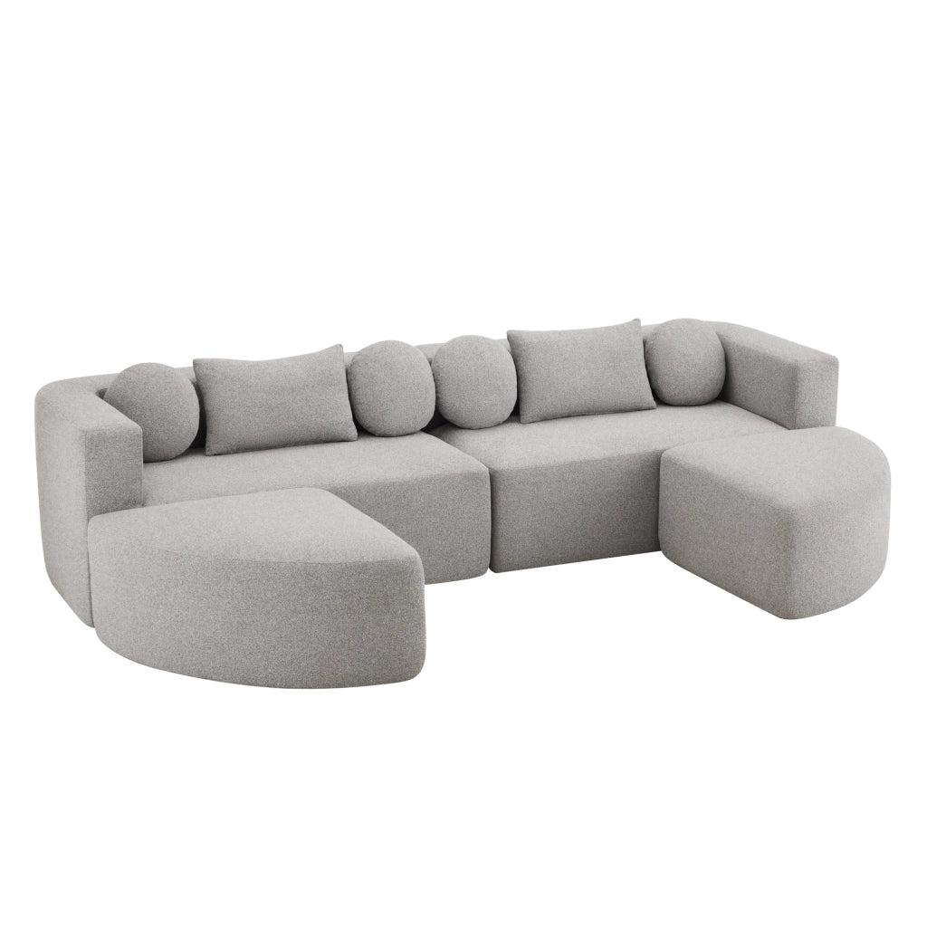 Divano Letto Modulare ¨C MINIMAL ¨C Grigio, Tessuto Chenille, 292x165x68 cm