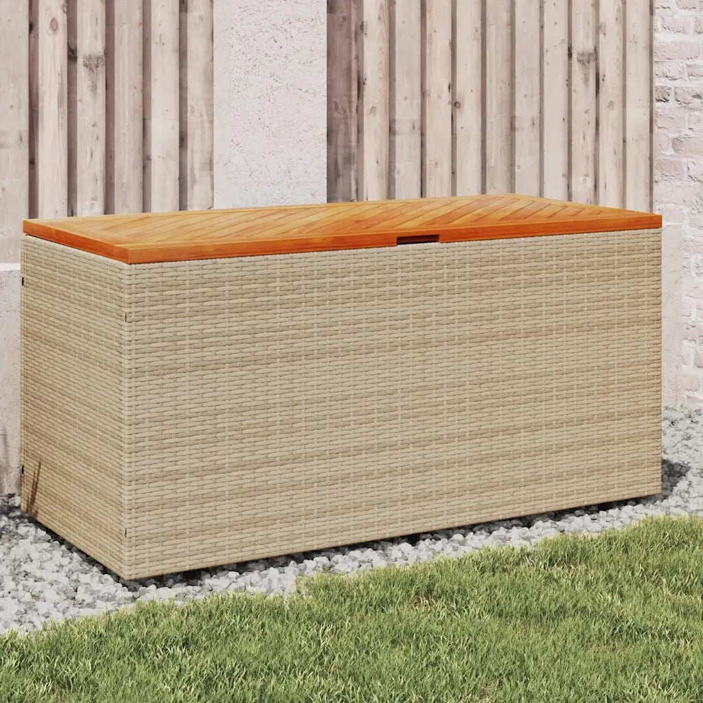 Contenitore da Giardino Beige 110x50x54 cm Polyrattan e Acacia CFW2992052