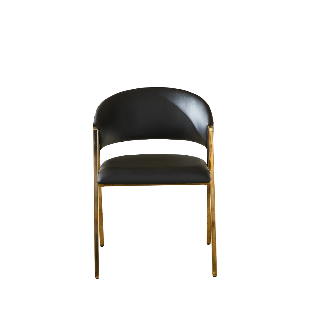 Set 2 Sedie da Pranzo in Ecopelle Nera ¨C MINIMAL ¨C Struttura Metallo Oro, Schienale, Design Moderno