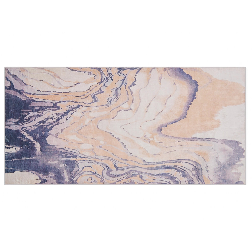 Tappeto tappetino Moquette Tessuto in poliestere beige e grigio Motivo astratto Fondo rivestito in gomma 80 x 150 cm