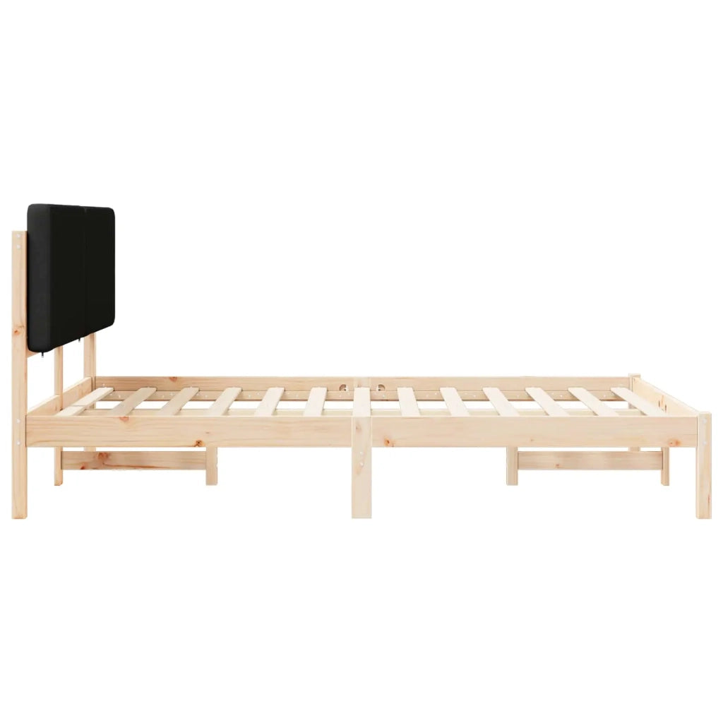 Letto con Testiera Rivestita Nero 140 x 200 cm Pino massello
