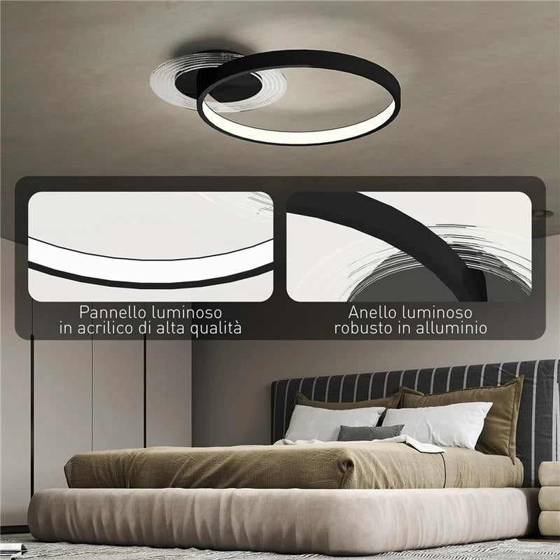 PLAFONIERA LED MODERNA A 2 ANELLI CON TEMPERATURA COLORE REGOLABILE, POTENZA 30W, NERO