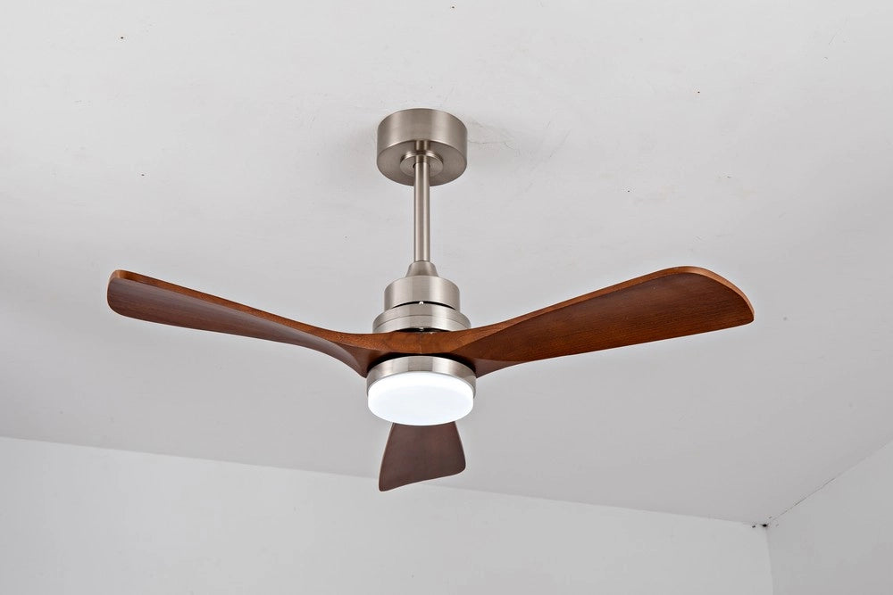 Ventilatore da soffitto da 42 pollici ¨C Minimal ¨C legno, con luce e telecomando, 3 pale, finitura nichel seta