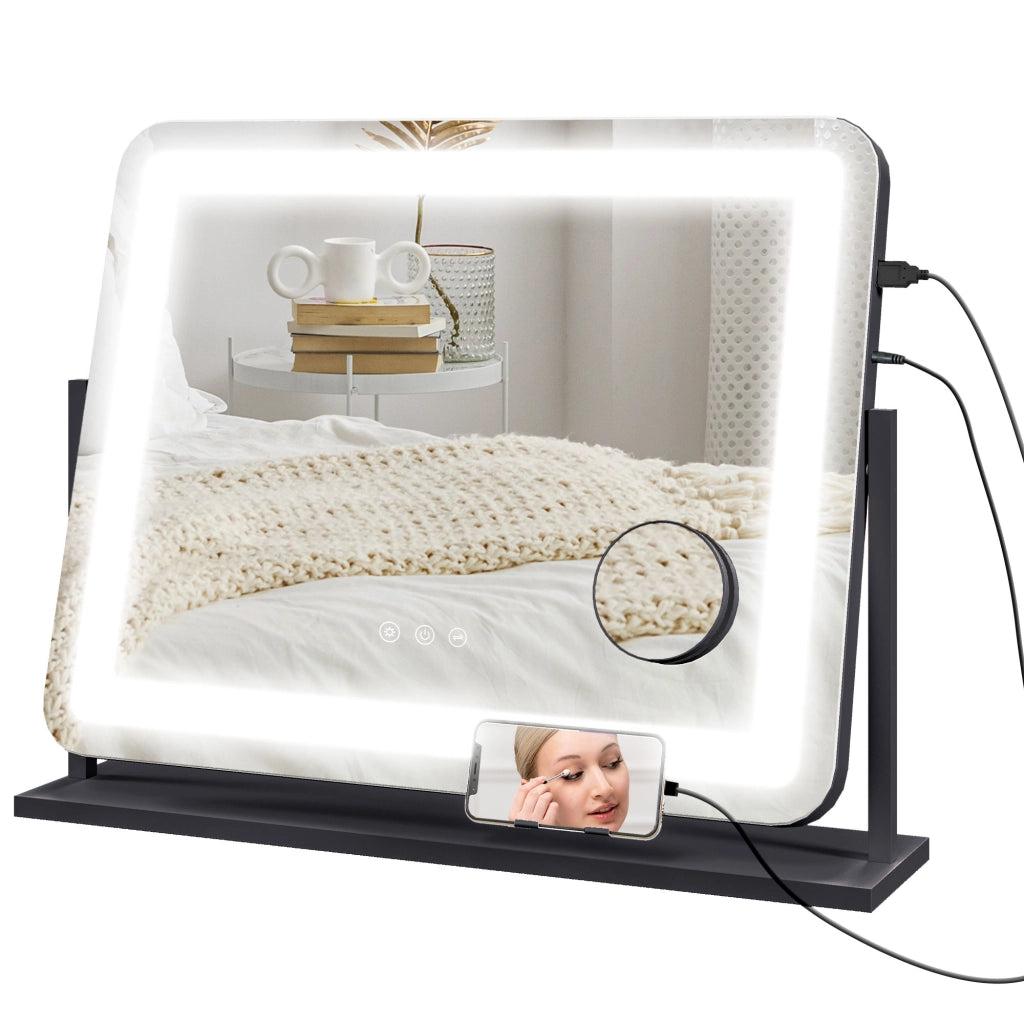 Specchio da Bagno con LED 3 Intensit¨¤ 10X ¨C zephmum ¨C Bianco 62.5x52 cm