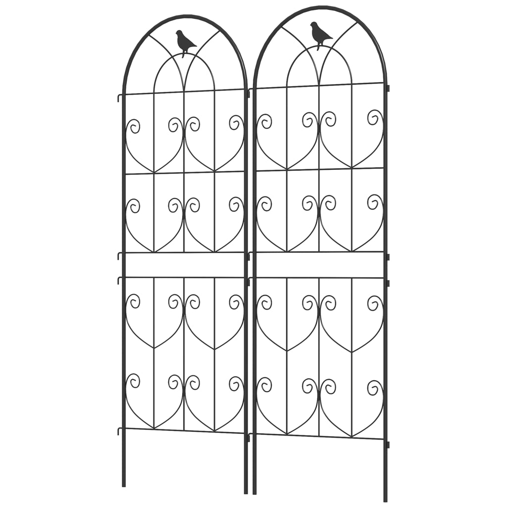 Supporto per piante rampicanti con uccelli ¨C zephmum ¨C 2 pezzi, metallo, nero, 50x150 cm
