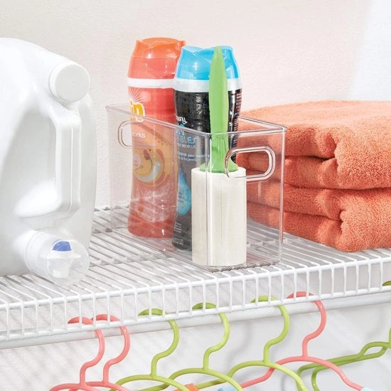 Organizzatore da bagno, scatola di plastica trasparente con maniglie, grande, con maniglie, pacchetto da 2.