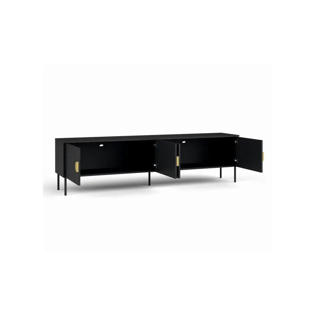 Mobile Porta TV 4 Ante - Nero con Maniglie Dorate - 200 CM - Collezione MONDO