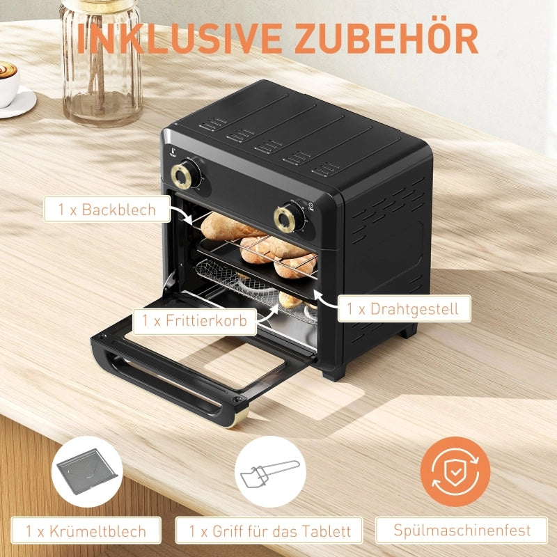 Mini forno con convezione, friggitrice ad aria, timer, luce interna, 10 litri, nero
