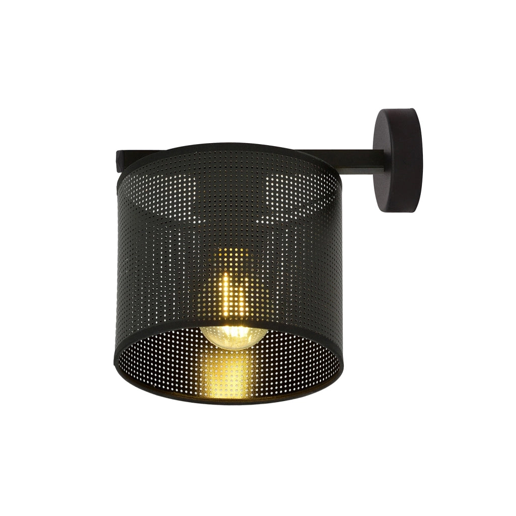 Applique Industrial 1 Luce Cigno In Acciaio Nero E Paralume A Cilindro