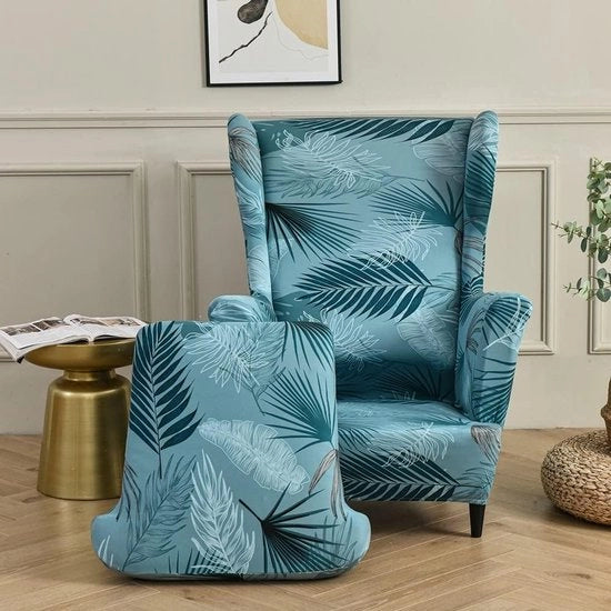 Copribraccio per vela, set a 2 pezzi, copertura flessibile in elastan lavabile, protezione per vela in soggiorno, camera da letto o hotel, blu lago foglie