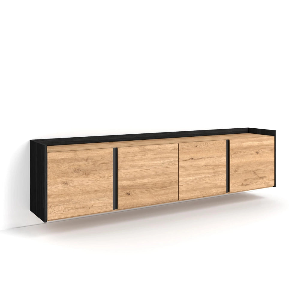 Mobile TV Soggiorno, 207x50x35 cm, Per TV fino a 80", Sospeso, da appendere, Rovere e nero