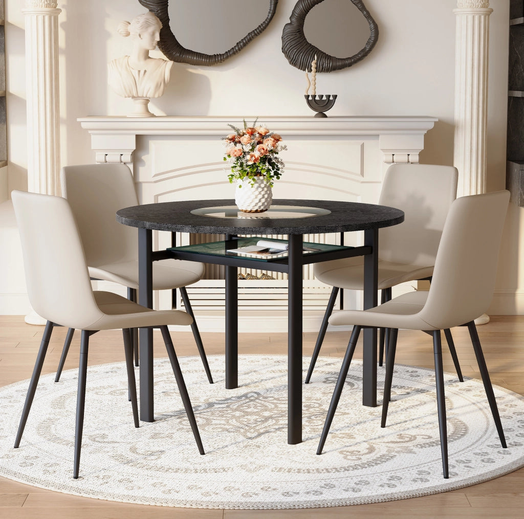 Set tavolo rotondo 100 cm con sedie in PU grigio caldo