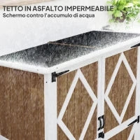 Capanno da Giardino in Legno di Abete con 2 Ripiani e 2 Porte, 116.5x57x159/167 cm, Marrone e Bianco