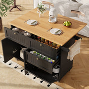 Isola da cucina 133x70x88 cm nera con contenitore modulare e ruote