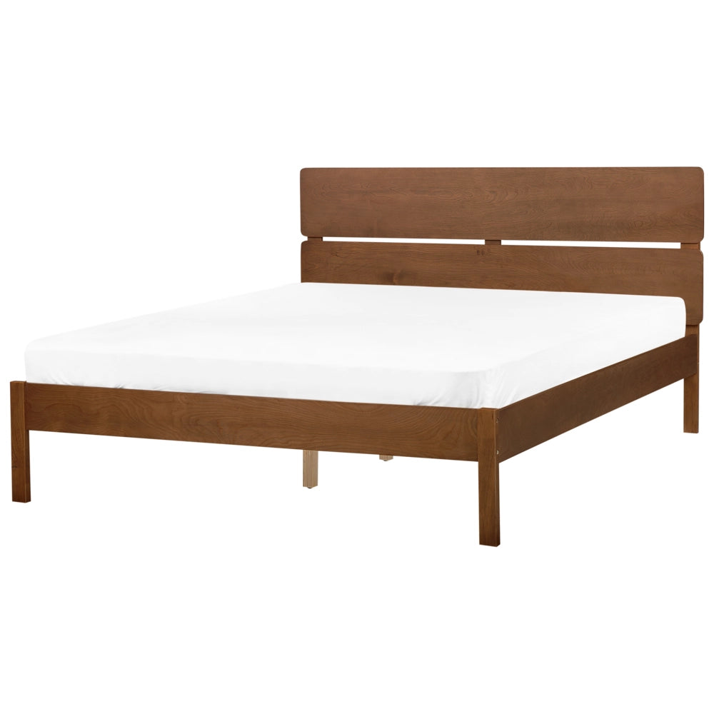 Letto in marrone scuro UE matrimoniale 160 x 200 cm con testiera a doghe Stile rustico minimalista con LED
