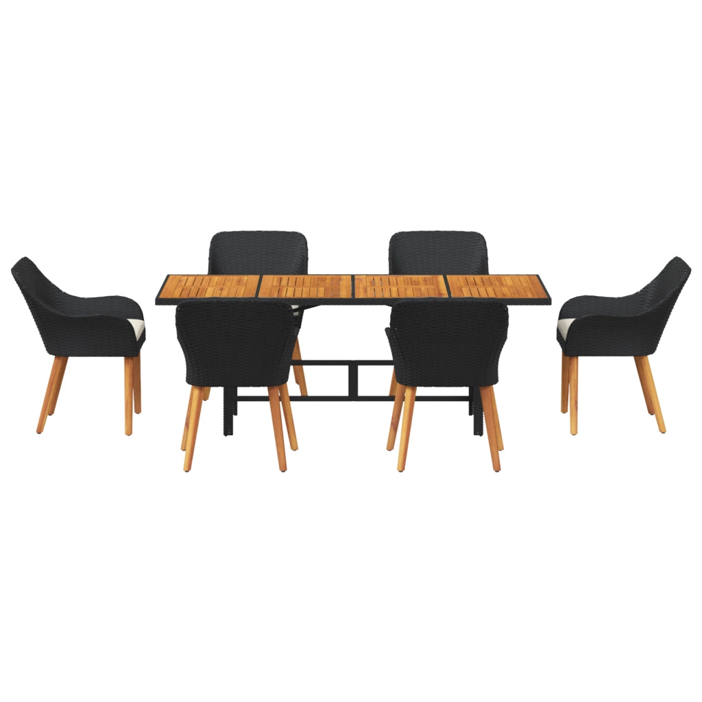 Set da pranzo per giardino 7 pezzi in polyrattan nero