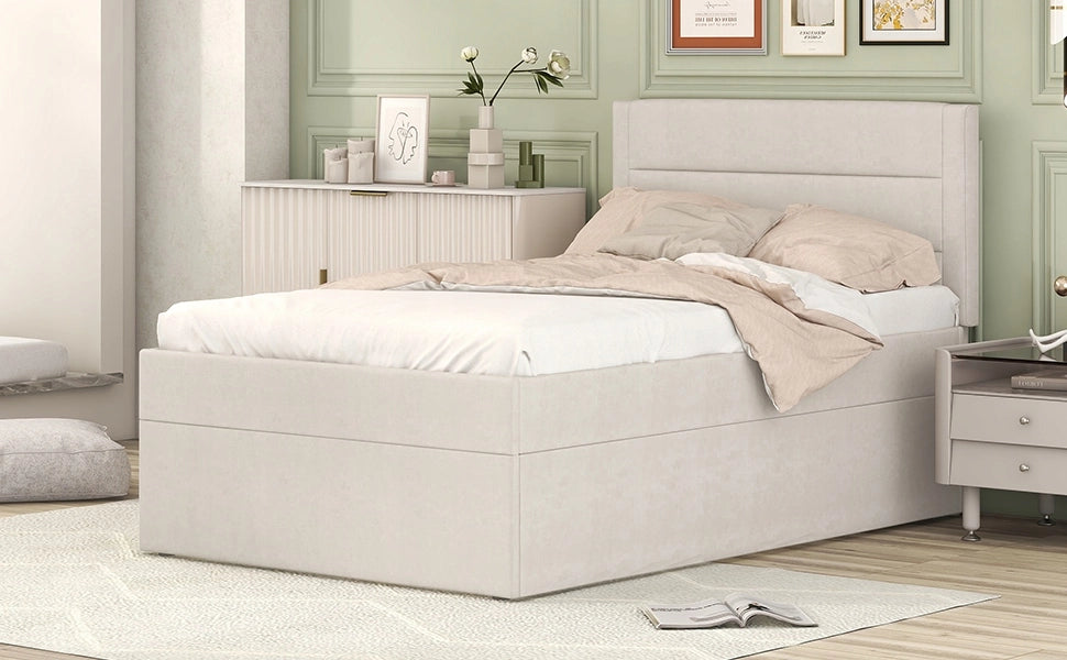 Letto singolo 90x200 - Xylo - Beige con cassetti senza materasso