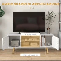 Mobile TV 55" max con 2 Armadietti e 2 Ripiani Aperti, in Legno e Truciolato, 120x34x50 cm, Bianco
