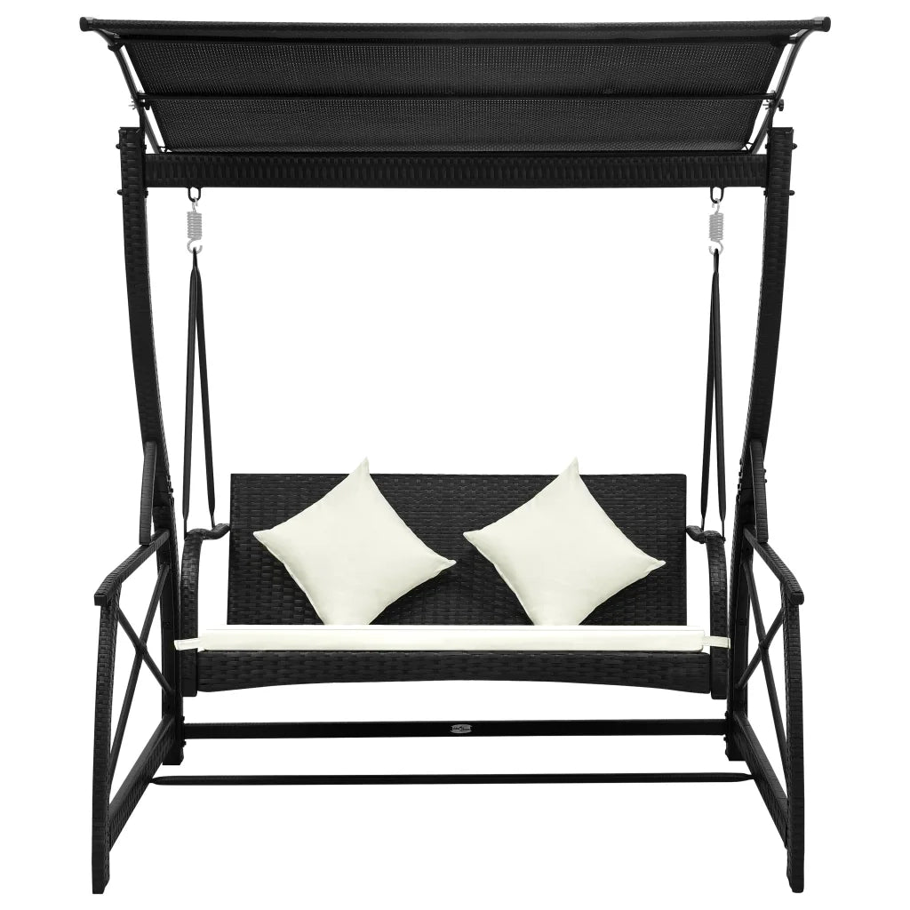 Dondolo da Giardino 3 Posti con Baldacchino in Polyrattan Nero 49228