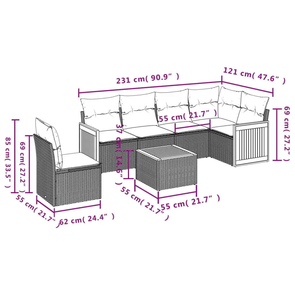 Set Divani da Giardino con Cuscini 7pz Nero Polyrattan 3227700
