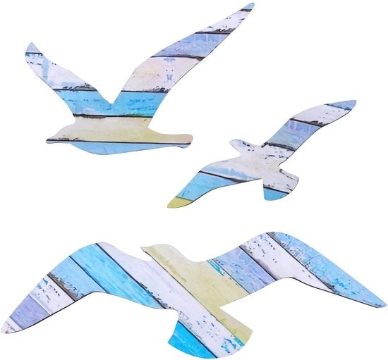 Decorazione per Parete Artigianale in Legno - Molti Stili disponibili: Tema Marina, Nautico, Kust e Cielo - Decorazione per Parete con Adesivo - 3 Pezzi con Punti di Aggiustamento - Arte per Parete