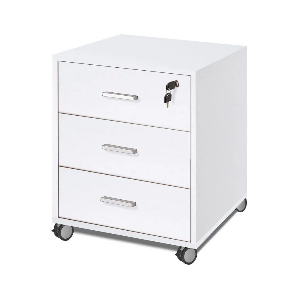 Cassettiera mobile con 3 cassetti con ruote 50x41x70H cm in kit di montaggio colore Bianco 