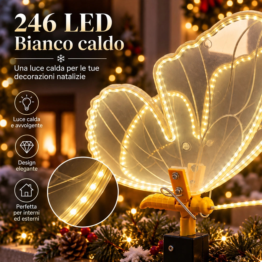 Farfalla con Movimento e 246 Led Bianco Caldo Decorazione Natalizia 30x43x32 cm