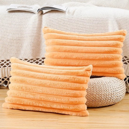 Set di 2 coprifuoco decorativi in finta pelliccia, strisce morbide, coprifuoco decorativo per divano, camera da letto, coprifuoco, arancione, 30 x 50 cm