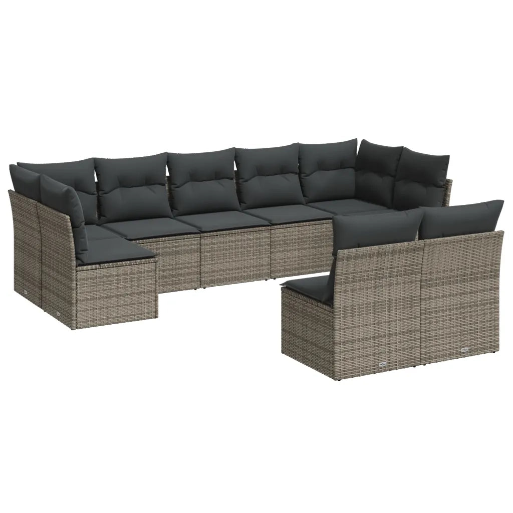 Set Divano da Giardino 9 pz con Cuscini Grigio in Polyrattan 3249989
