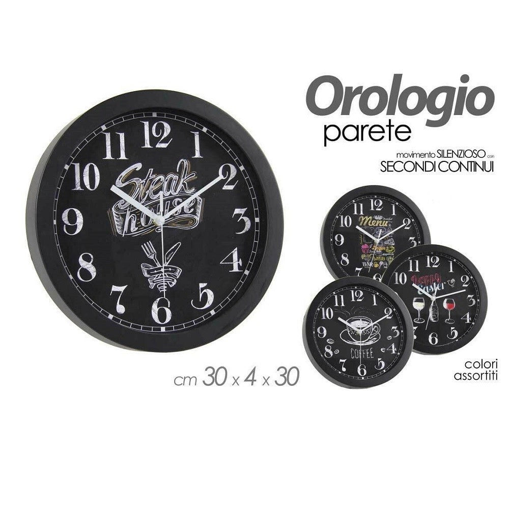 Trade Shop - Orologio 30x4x30cm Da Parete Bar Caffe Ristorante Moderno Nero Decori Ass 774621 -