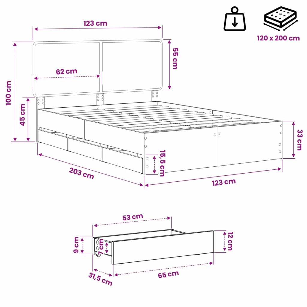 Bed Frame with Storage and Headboard Artisan Oak 120 x 200 cm 3445806