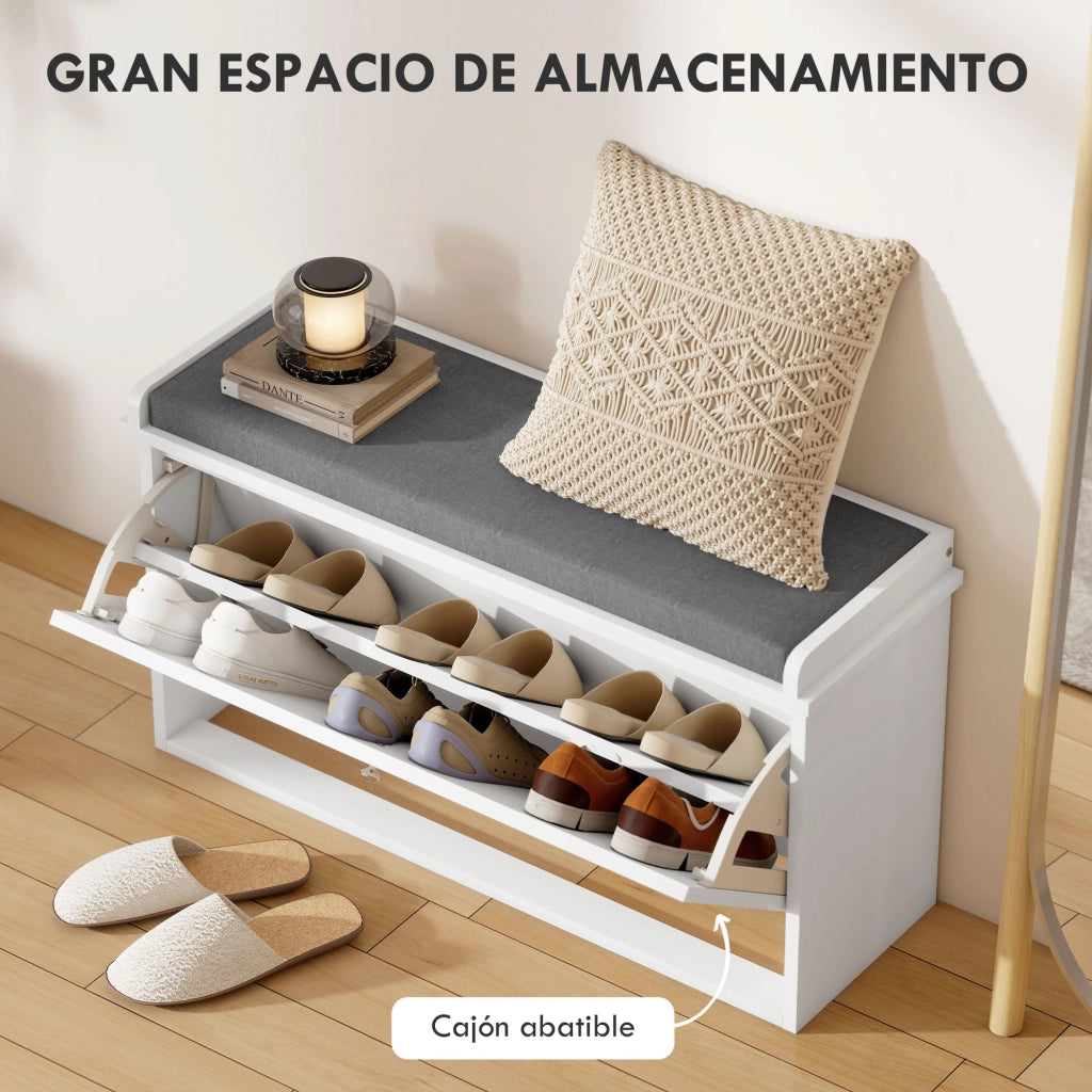 Cassettiera Scarpiera con Panca e Cuscino ¨C zephmum ¨C Bianco 80x26x48 cm