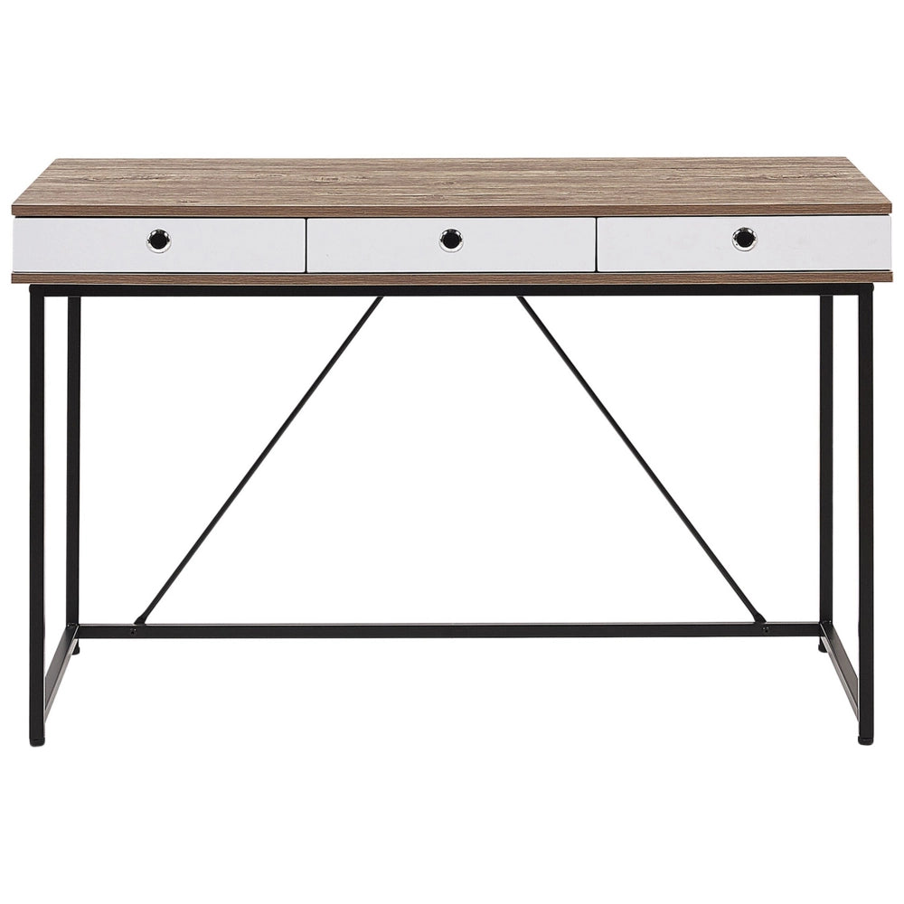 Scrivania Home Office Top in legno chiaro 120 x 60 cm con struttura verniciata a polvere nera 3 cassetti