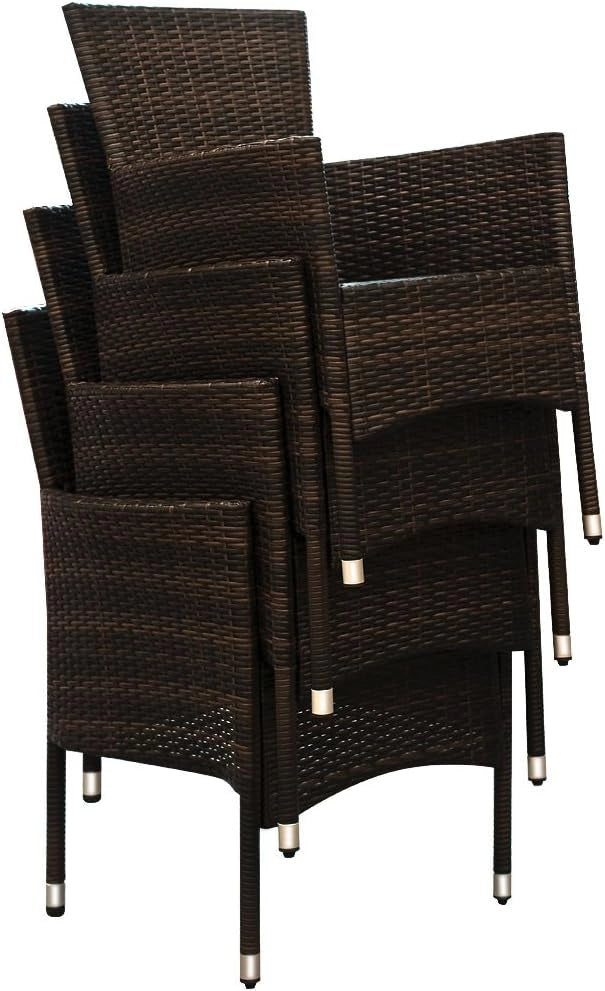 Deuba Salottino in Polyrattan Set Mobili Giardino 6 Sedie Impilabili Cuscini 7cm Tavolo 150x90x74cm