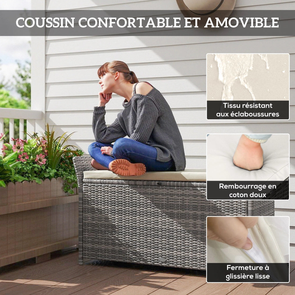 Banca con cuscino e contenitore da esterno in resina ¨C zephmum ¨C bianco 250L