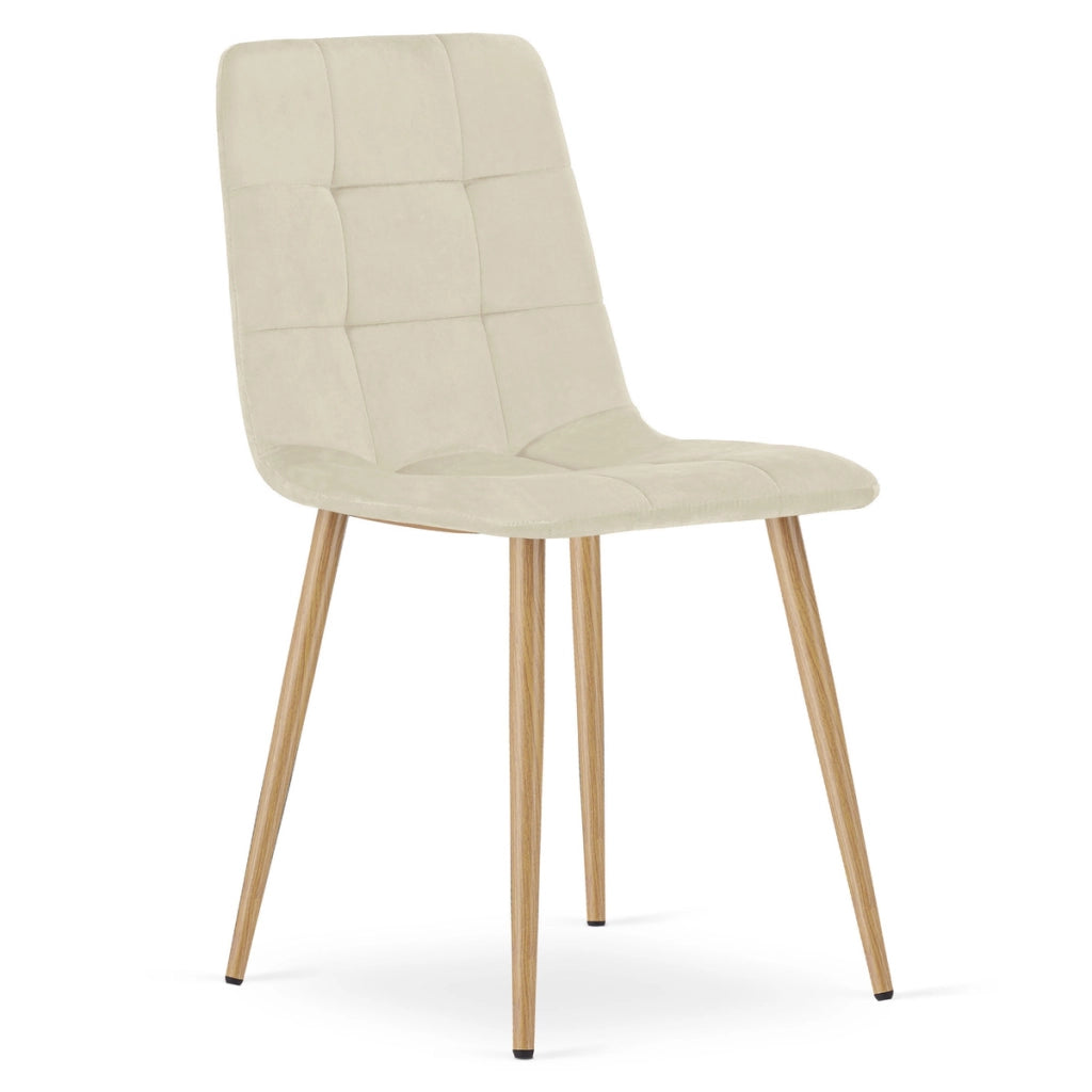 Set di 2 sedie Kara in velluto beige chiaro e gambe effetto legno
