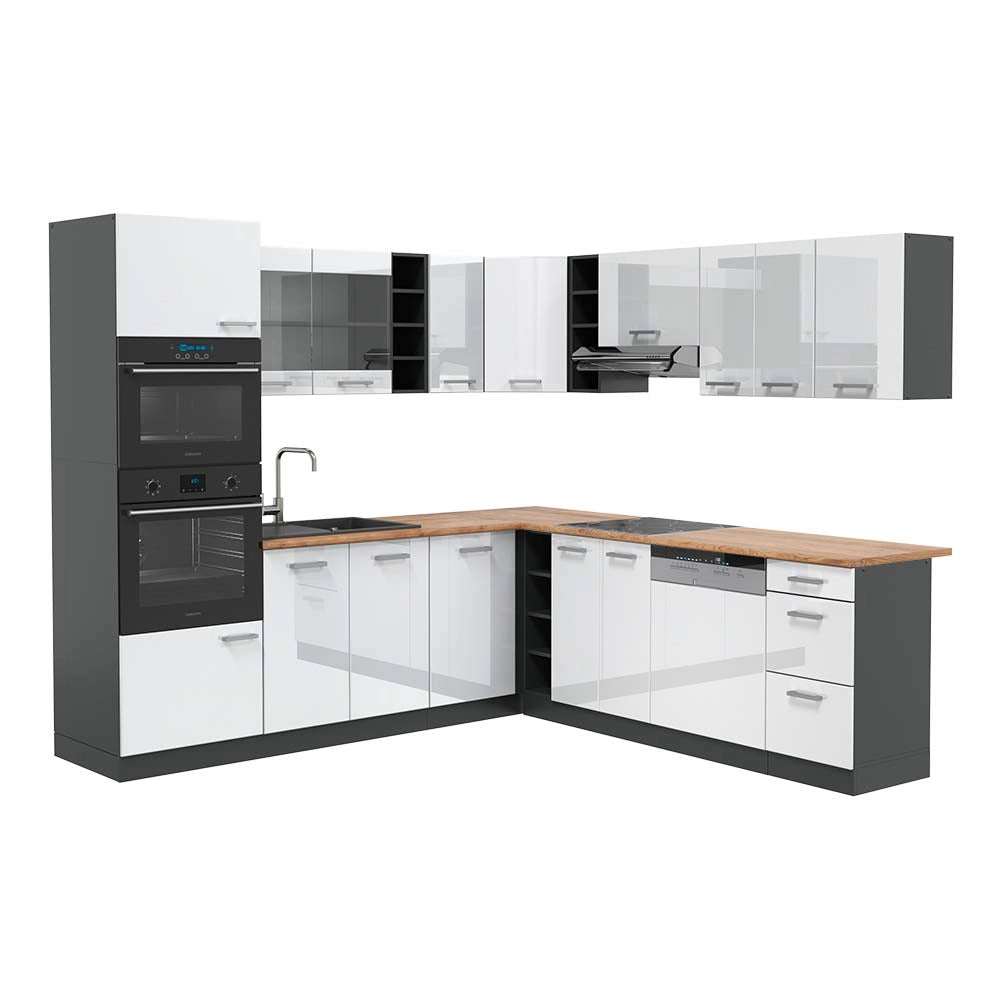 Vicco Cucina angolare completa Bianco lucido/antracite 237 x 247 cm , PL Rovere