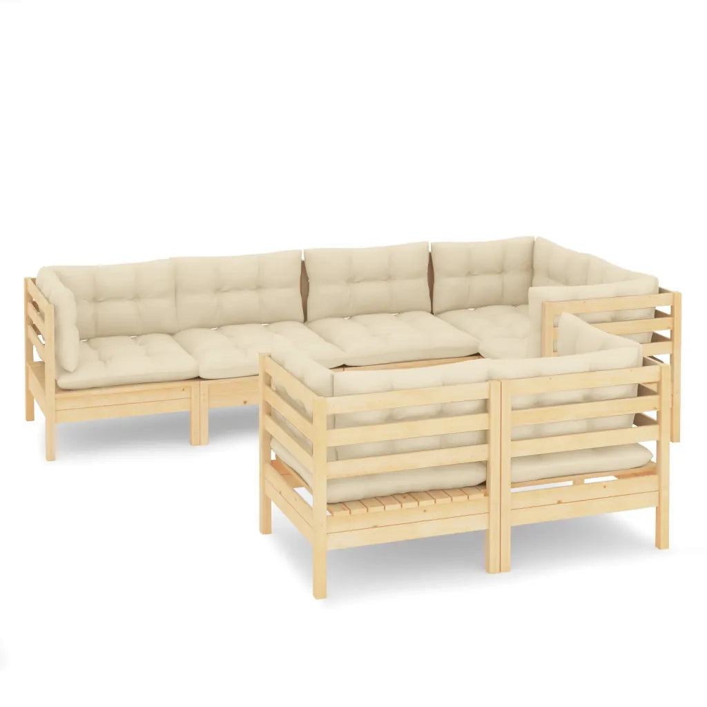 Set Divani da Giardino 7 pz con Cuscini Crema Massello di Pino 3096490