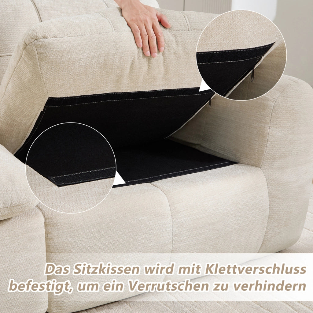 Divano modulare angolare 2 posti con pouf 194x160x68 cm in chenille beige