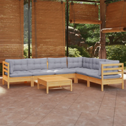 Set Divani da Giardino 7 pz con Cuscini Grigi Massello di Pino cod mxl 42483