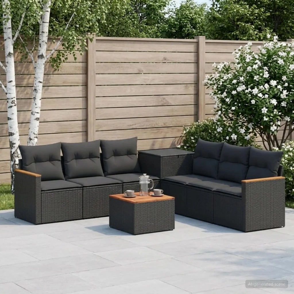 Set di divani 8 pz Nero Rattan sintetico e Acciaio 3448536