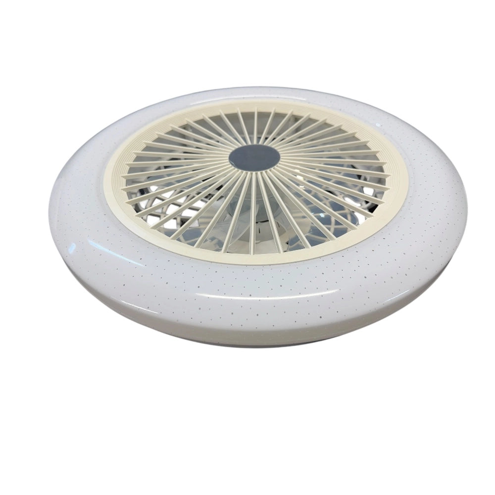 Plafoniera LED UFO con Ventilatore Integrato 60W 5460 Lumen Dimmerabile Telecomando Effetto Glitter Ø48 cm Ventola Silenziosa
